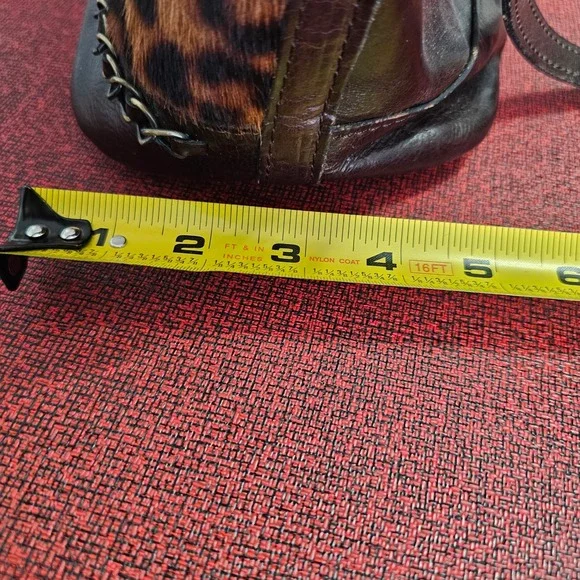 Patricia Nash Calf Hair Leather Bucket Bag Leopard Brown Crossbody Drawstring - Picture 15 of 16